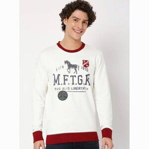 Mufti Men’s Medium Printed Pure Cotton Sweatshirt White Maroon